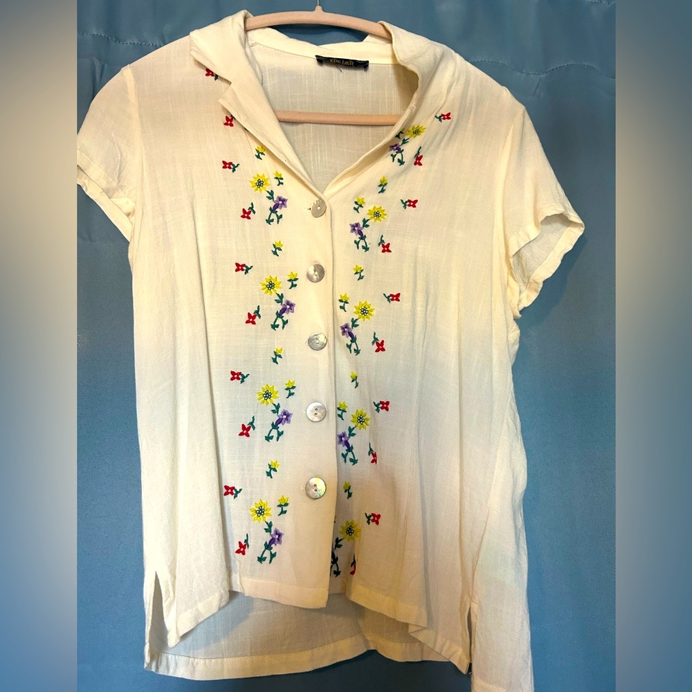 Embroidered Button Up Blouse
